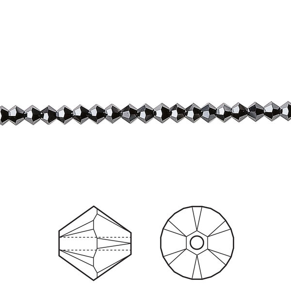 Bead 144pk jet hematite 2X, Crystal Passions® 3mm bicone 5328 image number 0