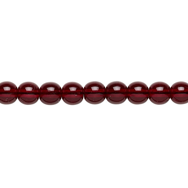 Bead, Czech glass druk, transparent garnet red, 6mm round. Sold per 15-1/2" to 16" strand, approximately 65 beads. image number 0