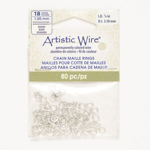 Jump ring 1pkg80, Artistic Wire®, silver-finished copper, 5mm round, 3.2mm inside diameter, 18 gauge.