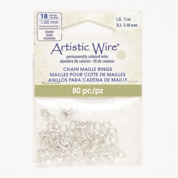 Jump ring 1pkg80, Artistic Wire®, silver-finished copper, 5mm round, 3.2mm inside diameter, 18 gauge. image number 0