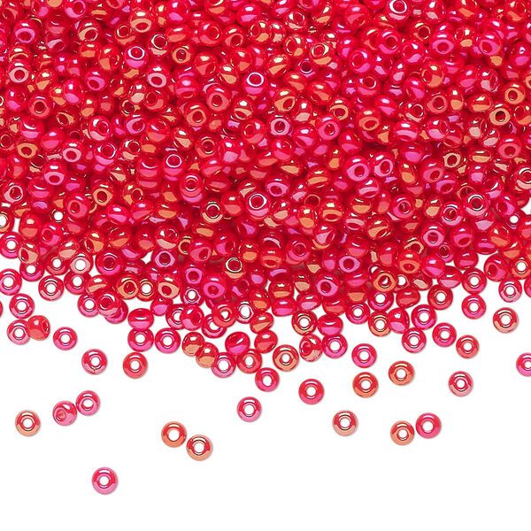 Seed bead, Preciosa Ornela Czech glass, pkg/50g, #11 rocaille, opaque rainbow bright red coral, (94170). image number 0