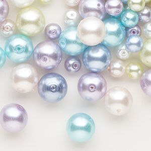 Bead mix 1pkg1, glass pearl, mixed pastel colors, 4-10mm round, 3 ounces