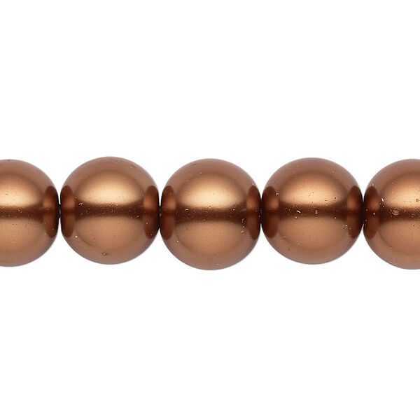 Bead, crystal pearl, antique copper, 11-12mm round. Sold per 15-1/2" to 16" strand, approximately 30 beads. image number 0