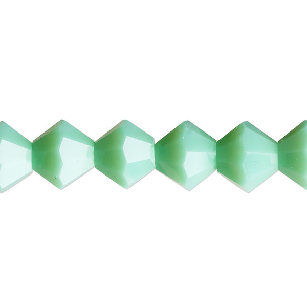 Bead, glass, opaque aqua green, 10mm bicone with 0.6-0.8mm hole. Sold per 8-inch strand. image number 0