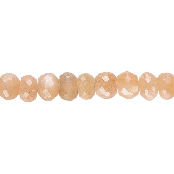 Bead, peach moonstone (natural), 7x3mm-7x5mm hand-cut faceted rondelle with 0.4-1.4mm hole, B+ grade, Mohs hardness 6 to 6-1/2. Sold per 8-inch strand. image number 0