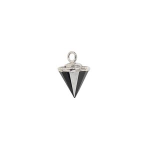 Black onyx / sterling silver 1pkg1, electroplated hand-cut faceted cone drop 9x8mm-11x8mm