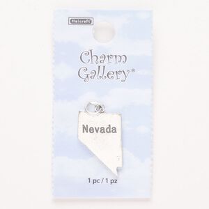 Charm, steel and enamel, pkg/1, silver finish and black, 23x16mm with "Nevada."