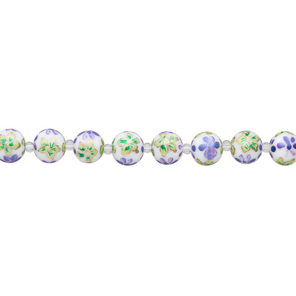 Bead, glass 1pkg8, multicolored, 14mm round with hand-painted flower. image number 1