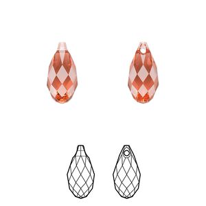 Briolette 2pk padparadscha, Crystal Passions® 13x6.5mm pendant drop 6010
