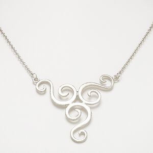 Necklace, imitation rhodium-plated steel and "pewter" (zinc-based alloy), 56x55mm scratched swirl, 18 inches with 3-inch extender chain and lobster claw clasp. Sold individually.