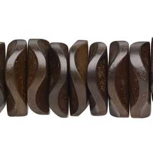 Bead, greywood (waxed), pkg/4 inches, grey brown, 21x5.5mm-23x6.5mm hand-cut wavy rondelle.