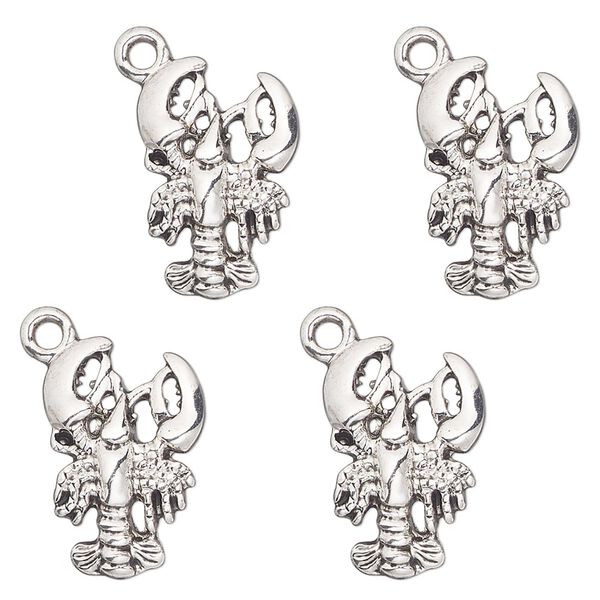 Charm, antique silver-finished "pewter" (zinc-based alloy) , 17x12mm single-sided lobster. Sold per pkg of 4. image number 0