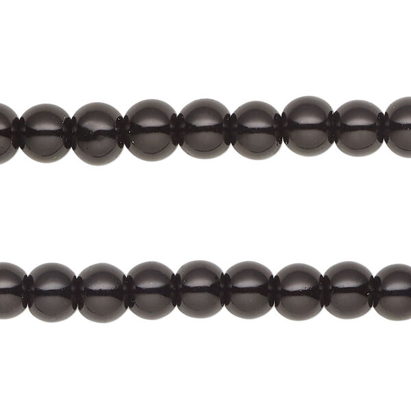 Bead, glass pearl, black, 6mm round. Sold per pkg of (2) 15-inch strands, approximately 140 beads. image number 0