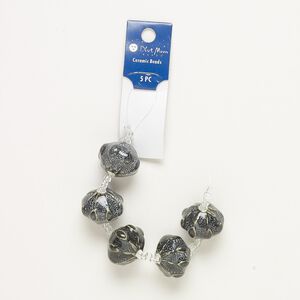 Bead, porcelain, smoke, 25x19mm fancy rondelle with 3mm hole. Sold per pkg of 5.