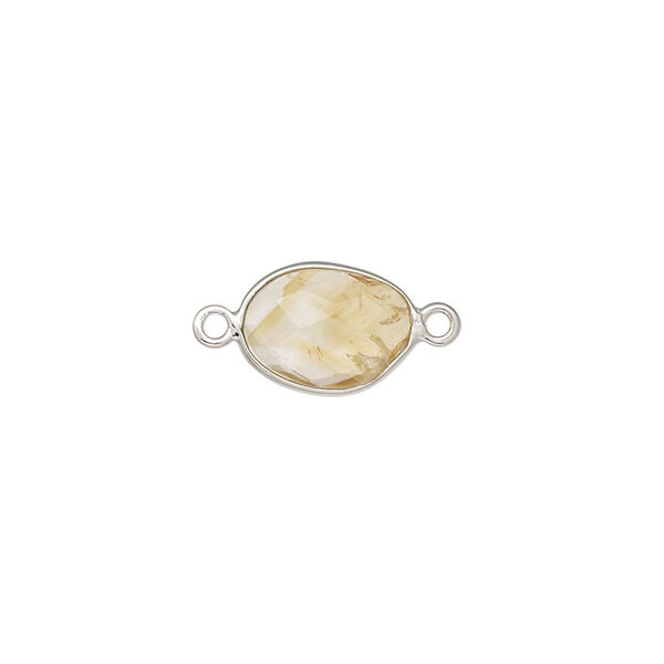 Link, citrine (heated) and sterling silver, 9x7mm-12x10mm oval with 8x6mm-11x9mm hand-cut double-sided faceted flat freeform oval. Sold individually. image number 0