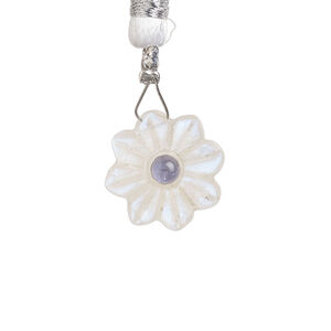 Rainbow moonstone / iolite 1pkg1, top-drilled hand-cut 1sided carved flower bead natural, 16mm