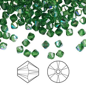 Bead 1440pk fern green AB, Swarovski® 4mm XILION bicone 5328