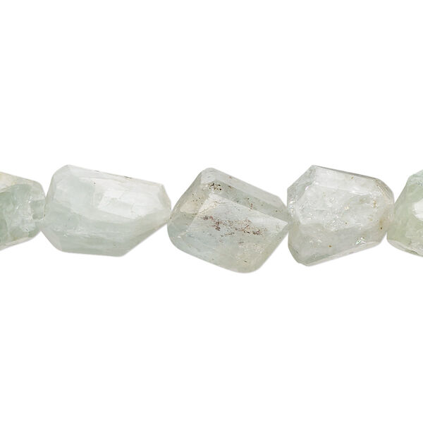 Bead, aquamarine (heated), 9x8mm-12x10mm hand-cut faceted freeform with 0.4-1.4mm hole, C- grade, Mohs hardness 7-1/2 to 8. Sold per 8-inch strand. image number 0