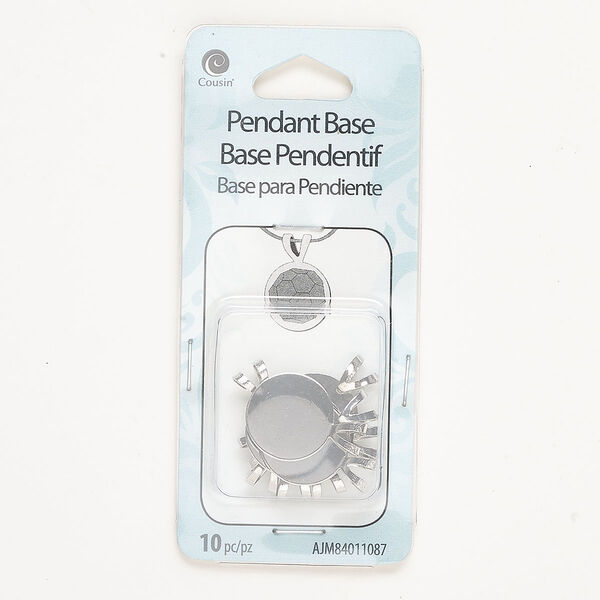 Bail, glue-on, silver-finished steel, 21x16mm with 16mm round flat pad. Sold per pkg of 10. image number 0