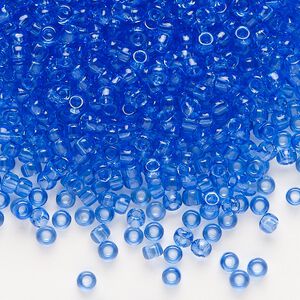 Seed bead, Dyna-Mites™, glass, transparent light cobalt blue, #8 round. Sold per 40-gram pkg.