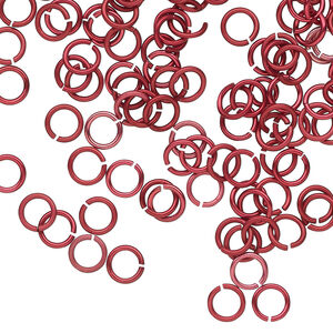 Jump ring 1pkg100 aluminum, 5mm round, 20 gauge / 3.1mm inside diameter / red