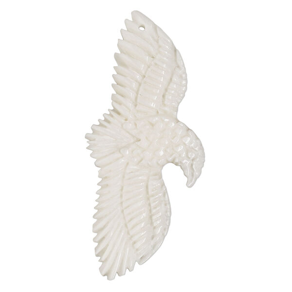 Focal, camel bone (bleached), white, 57x26mm top-drilled flying eagle, Mohs hardness 2-1/2. Sold individually. image number 0