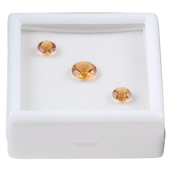 Gem, citrine (heated), (2) 6mm and (1) 8mm faceted round, A grade, Mohs hardness 7. Sold per pkg of 3. image number 0