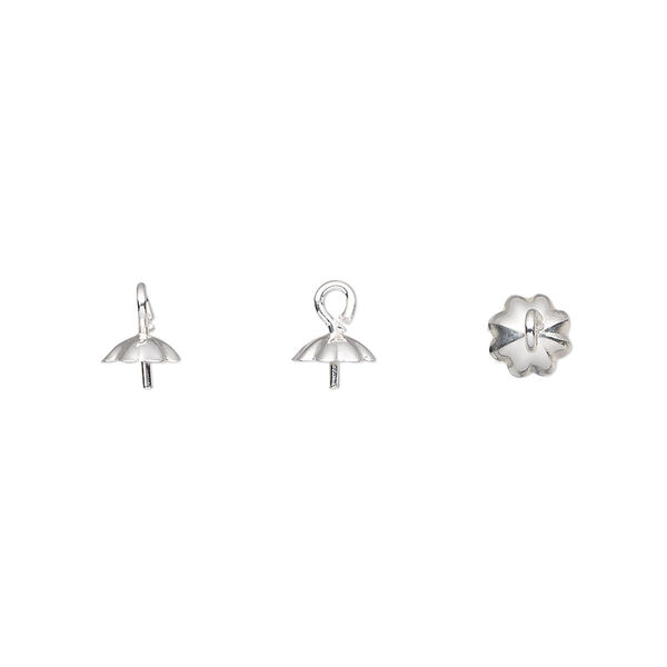 Cup, sterling silver, 5mm fluted cup with 2.5mm peg, fits 6-8mm bead. Sold individually. image number 0
