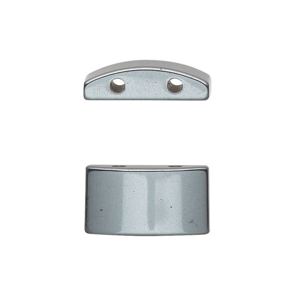 Spacer, Hemalyke™ (man-made), 18x10mm double-drilled flat half round, fits up to 7mm beads. Sold per pkg of 6. image number 0