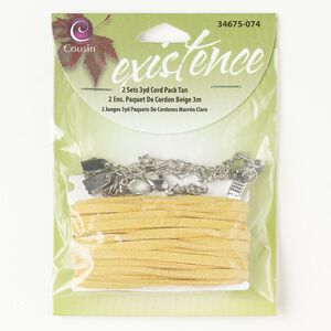 Cord finding assortment steel leather 3pk 3mm flat, antique silver finish yellow 3 yard