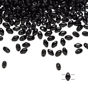 Bead, Preciosa Mini Twin™, Mini Pressed Twin, Czech pressed glass, opaque black, 4x2.5mm oval with (2) 0.7mm holes. Sold per 10-gram pkg.