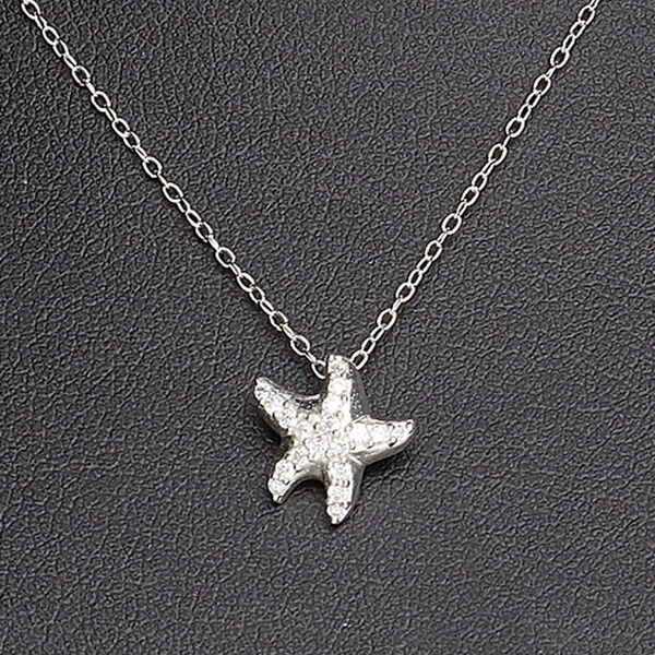 Necklace, Create Compliments®, cubic zirconia and sterling silver, clear, 11mm starfish, 18 inches with springring clasp. Sold individually. image number 0