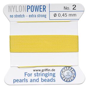 Thread, Griffin, nylon, yellow, size #2. Sold per 2-meter card (approximately 78 inches).