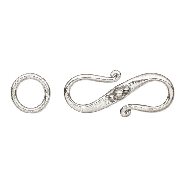 Clasp, S-hook, antiqued sterling silver, 26x10mm with 10mm jump ring. Sold individually. image number 0