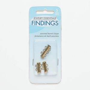 Clasp, slide lock, gold-finished steel and "pewter" (zinc-based alloy), 15x6mm 2-strand tube and 20x6mm 3-strand tube. Sold per pkg of 3.