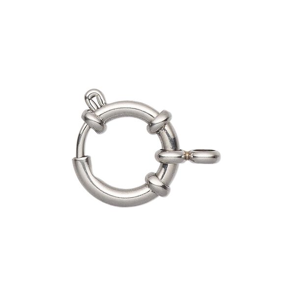 Clasp, springring, stainless steel, 17mm with nautical design. Sold individually. image number 0