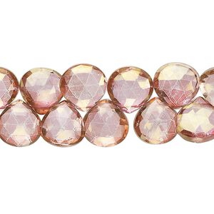 Quartz crystal 1pkg1, hand-cut top-drilled faceted puffed teardrop bead 7 inch 8-11mm