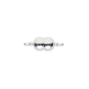 Clasp magnetic 1pkg1 silver-plated, 11x7mm double round, brass 1-strand