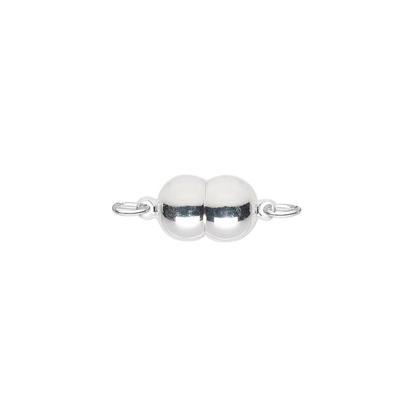 Clasp, magnetic, silver-plated brass, 11x7mm double round. Sold individually. image number 0