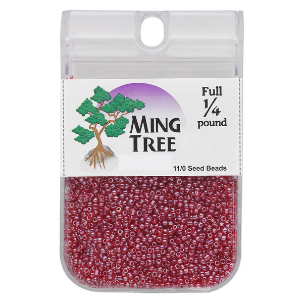 Seed bead, Ming Tree™, glass, pkg/1/4 pound, #11 round, translucent luster ruby red. image number 0