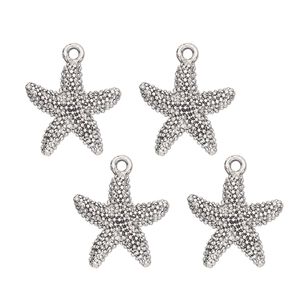 Charm, antique silver-finished "pewter" (zinc-based alloy) , 19mm single-sided starfish. Sold per pkg of 4.