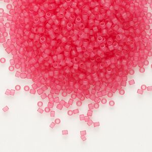 Seed bead, Delica®, glass, pkg/7.5g, #11 round, translucent matte bubblegum pink crystal red (DB-0780).