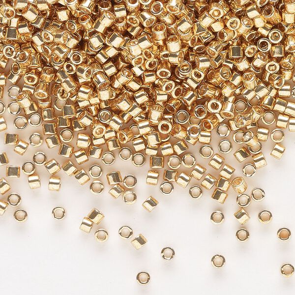 Seed bead, Delica®, glass, pkg/250g, #10 round, opaque galvanized yellow gold (DBM-0410). image number 0