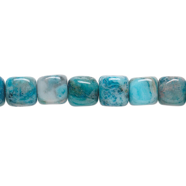 Bead, crazy lace agate (dyed), sky blue, 7x7mm cube, B grade, Mohs hardness 6-1/2 to 7. Sold per 15-1/2" to 16" strand. image number 0