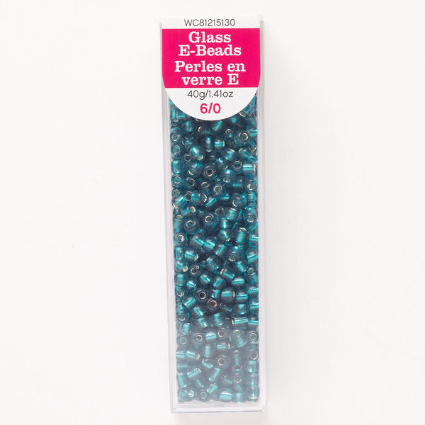 Seed bead, glass, pkg/40g, translucent silver-lined dark teal, #6 round. image number 0