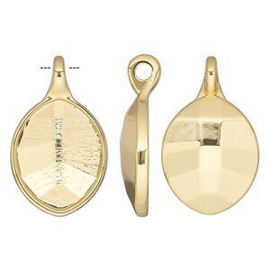 Pendant, Almost Instant Jewelry®, gold-plated "pewter" (zinc-based alloy), 34x20.5mm leaf with 23x18mm faceted pure leaf glue-in setting and 3mm hole. Sold individually.