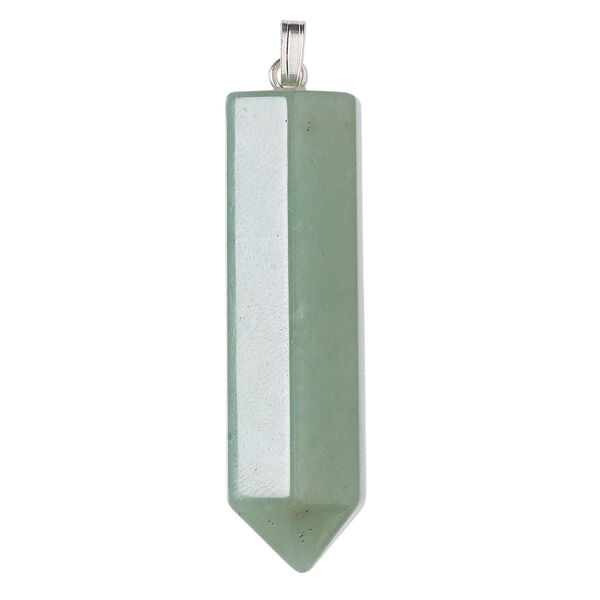 Pendant, green aventurine (natural) and silver-plated "pewter" (zinc-based alloy), 43x12mm point. Sold individually. image number 0