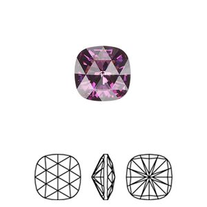 Fancy stone 1pk amethyst foil back, Crystal Passions® 12mm rose cut cushion 4471