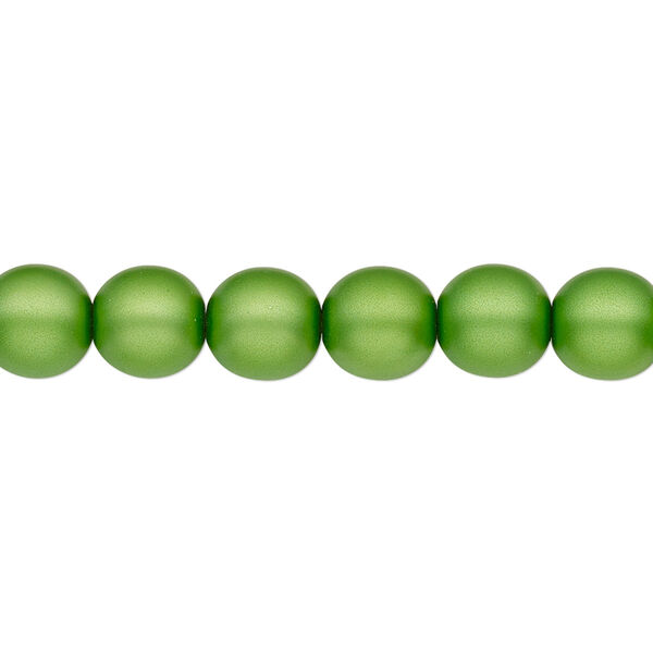 Bead, Czech pearl-coated glass druk, opaque matte green, 8mm round. Sold per 15-1/2" to 16" strand. image number 0