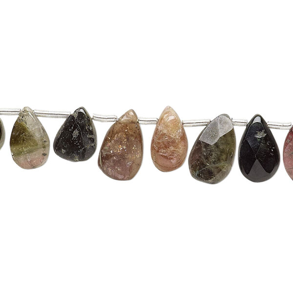 Multi-tourmaline 1pkg8, hand-cut top-drilled faceted puffed teardrop bead natural 5x4mm-11x7mm image number 0